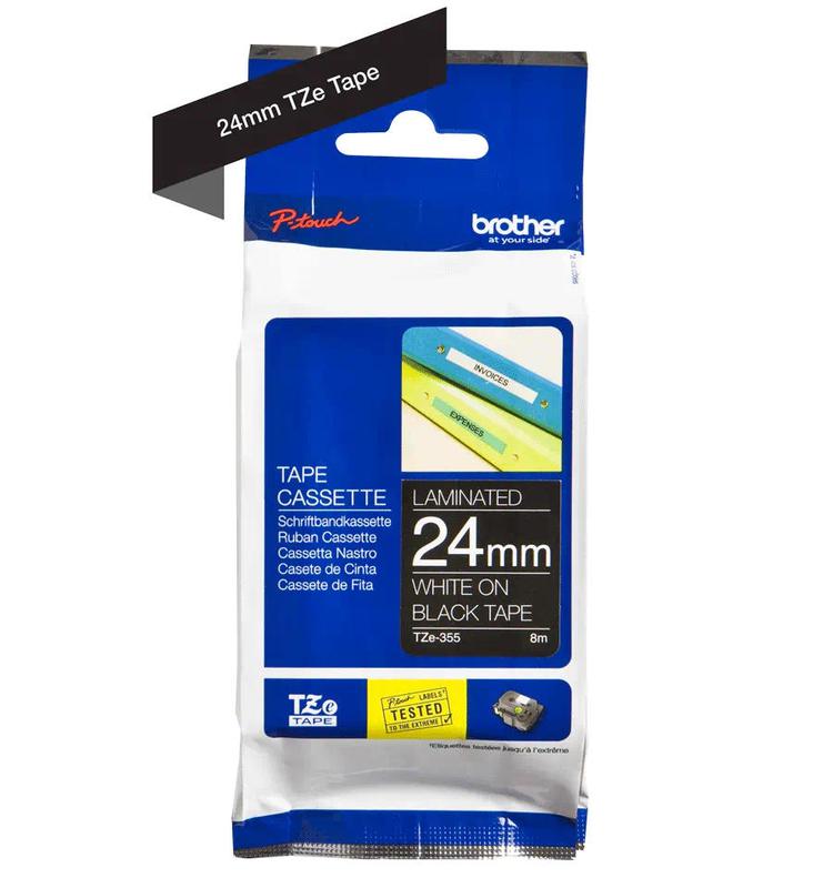Brother Tze 355 P Touch White On Black Label Tape 24mm X 8m Tze355 Fusion Office