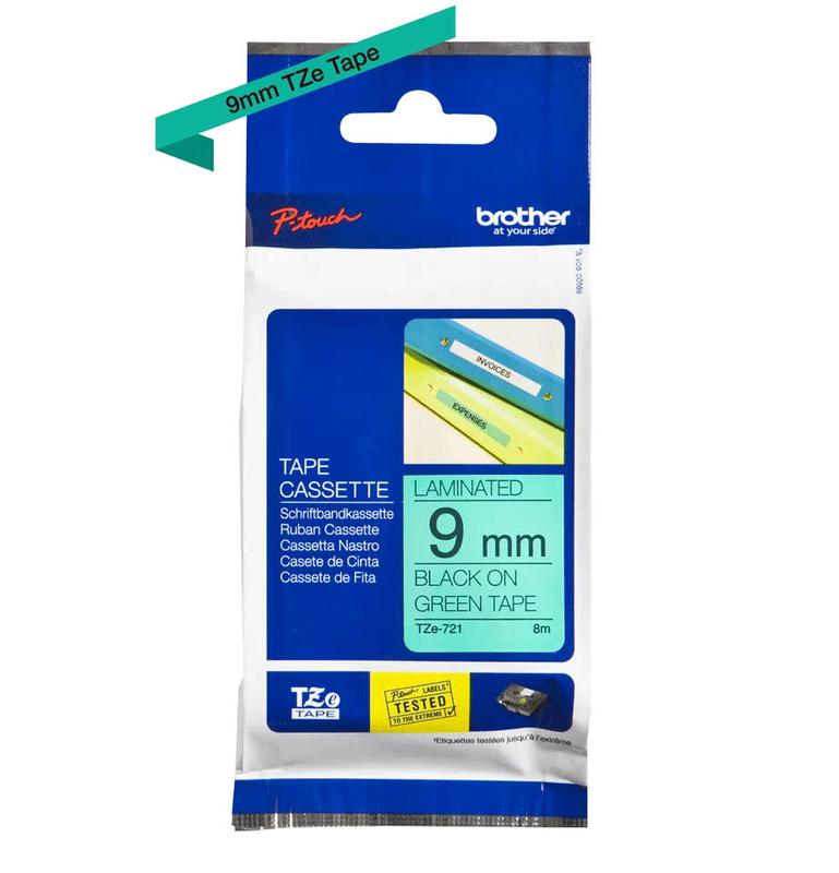 Brother Tze 721 P Touch Black On Green Label Tape 9mm X 8m Tze721 Fusion Office