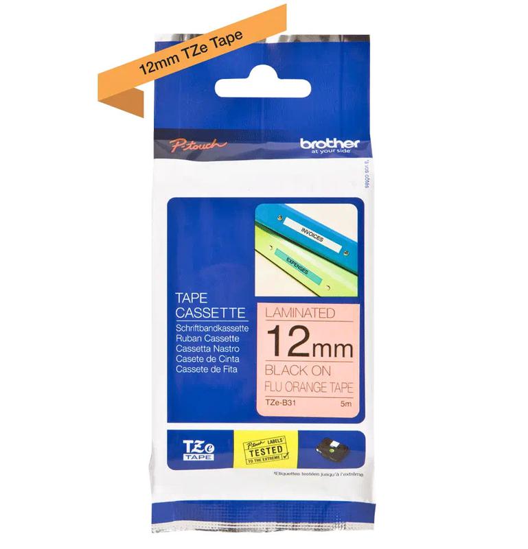 Brother Tze B31 P Touch Black On Fluorescent Orange Label Tape 12mm X 5m Tzeb31 Fusion Office