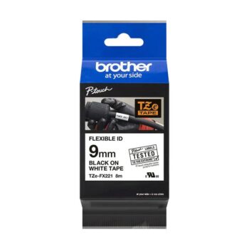 Brother Tze Fx221 P Touch Black On White Flexible Id Label Tape 9mm X 8m Tzefx221 Fusion Office