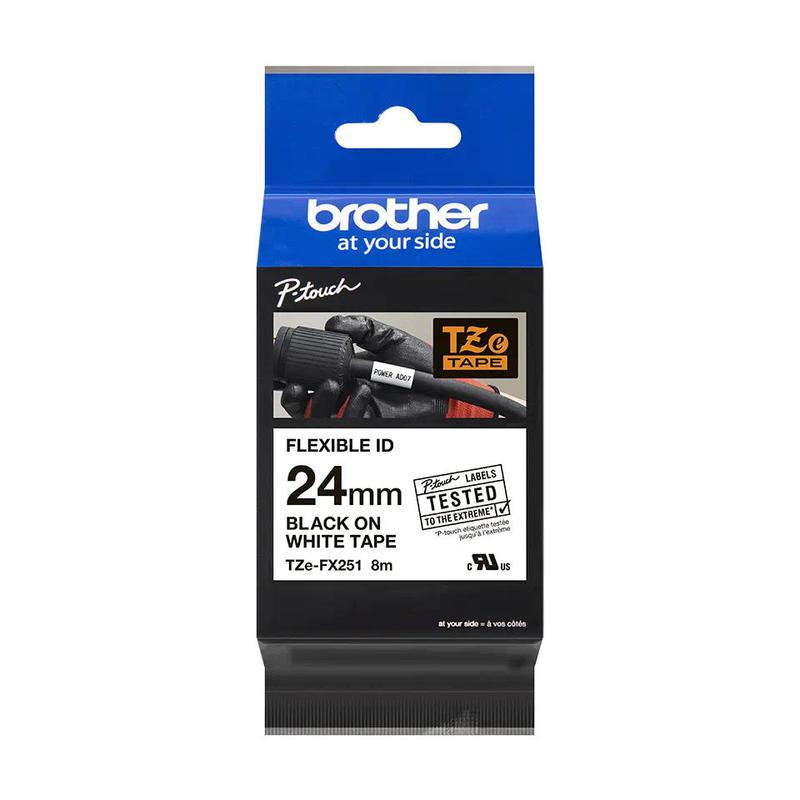 Brother Tze Fx251 P Touch Black On White Flexibleid Label Tape 24mm X 8m Tzefx251 Fusion Office