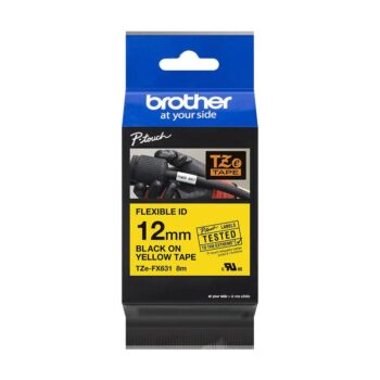 Brother Tze Fx631 P Touch Black On Yellow Flexible Id Label Tape 12mm X 8m Tzefx631 Fusion Office