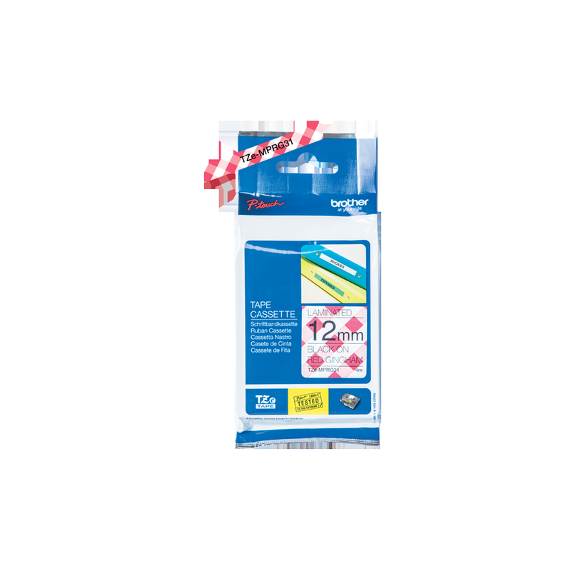 Brother Tze Mprg31 P Touch Black On Red Gingham Label Tape 12mm X 4m Tzemprg31 Fusion Office