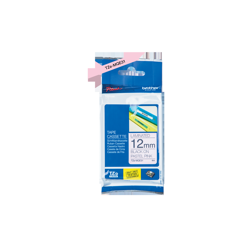 Brother Tze Mqe31 P Touch Black On Pastel Pink Label Tape 12mm X 4m Tzemqe31 Fusion Office