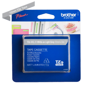 Brother Tze Mql35 P Touch White On Light Grey Label Tape 12mm X 5m Tzemql35 Fusion Office