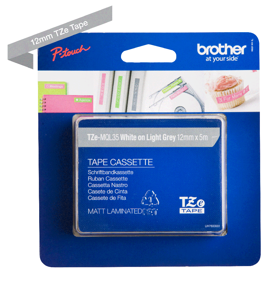 Brother Tze Mql35 P Touch White On Light Grey Label Tape 12mm X 5m Tzemql35 Fusion Office