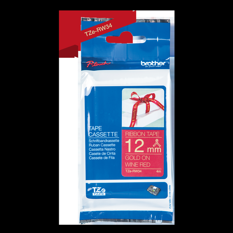 Brother Tze Rw34 P Touch Gold On Wine Red Label Tape 12mm X 4m Tzerw34 Fusion Office