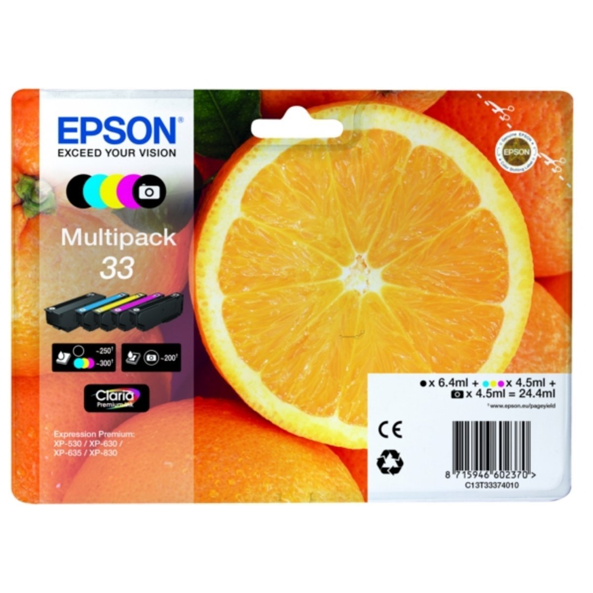 Epson 33 Multipack Inkjet Cartridges Pack 5 C13t33374510 Orange Fusion Office