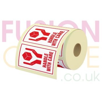 Parcel Labels Printed HANDLE WITH CARE 108x79mm Roll - 500 Labels - Fusion Office UK