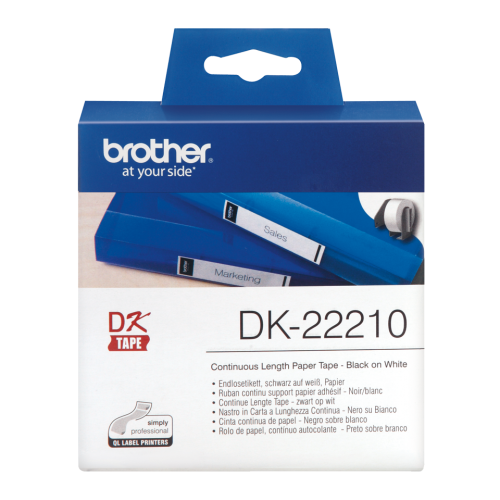 Brother DK-22210 Black on White Paper Label Roll 29mmx30.48m DK22210