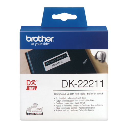 Brother DK-22211 Black on White Film Label Roll 29mmx15.24m DK22211