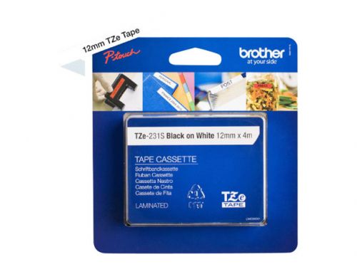 Brother P-touch TZE Label Tape 12mmx4m Black On White TZE231S2