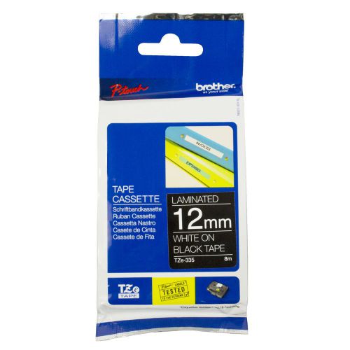 Brother TZE-335 P-Touch White On Black Label Tape 12mm x 8m TZE335