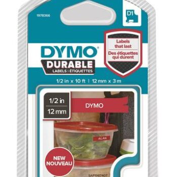 DYMO D1 Durable Label White on Red 1978366 12mm x 3m - Each