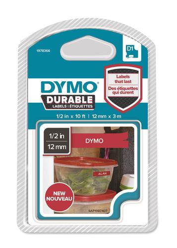 DYMO D1 Durable Label White on Red 1978366 12mm x 3m - Each