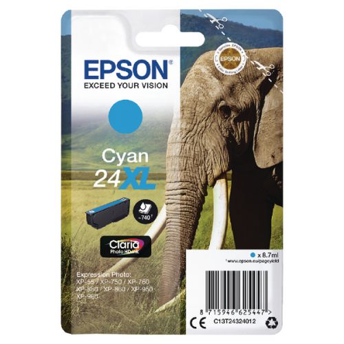 Epson Inkjet Cartridge Cyan 24XL C13T243240 Elephant