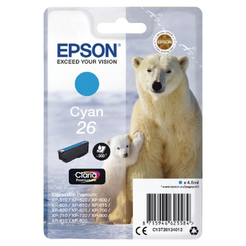 Epson Inkjet Cartridge Cyan 26 C13T261240 Polar Bear