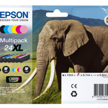 Epson Inkjet Cartridges Black / Cyan / Magenta / Yellow / Lcyan / LMagenta 24XL T243840 Elephant
