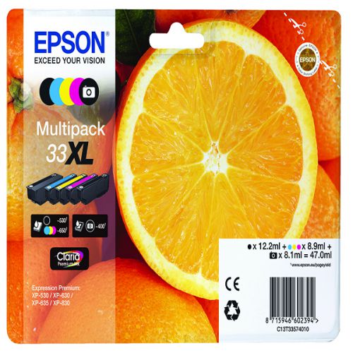 Epson Inkjet Cartridges Black / Cyan / Magenta / Yellow / Photo Black 33XL T335740 Orange