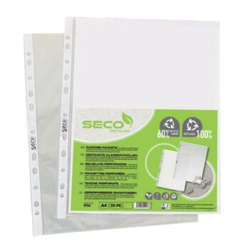 SSeco Punched Pockets Polyprop Oxo-biodegradable A4 Clear PP50 - Pack 100