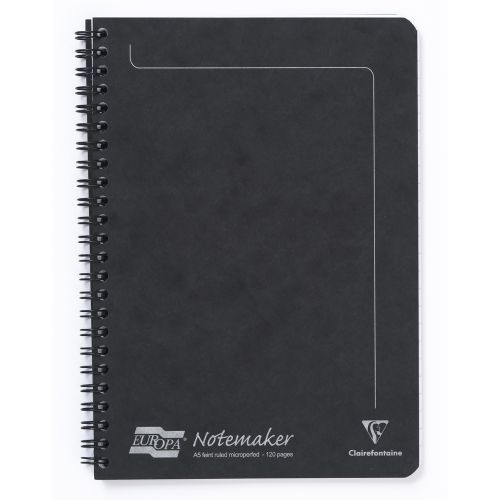 Europa Notemaker A5 Wirebound Pressboard Black Cover Notebook Ruled (Pack 10) - 4852