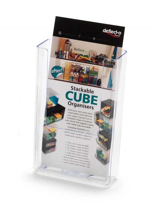 Deflecto Flat Back Literature Holder DL Portrait Clear - 76001