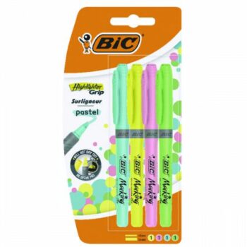 Bic Grip Highlighter Pens Chisel Tip Pastel Colours Pack 4 964859 Fusion Office
