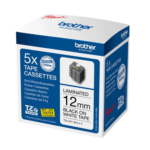 Brother Tze 231m5 P Touch Black On White Label Tape 12mm X 8m Pack 5 Tze231m5 Fusion Office