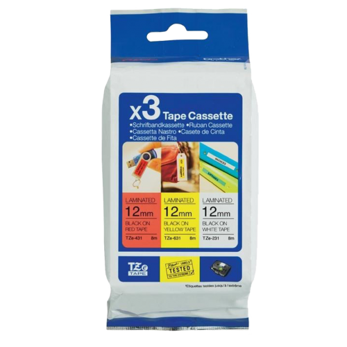 Brother Tze 31m3 P Touch Value Pack Label Tape 12mm X 8m Tze31m3 Fusion Office
