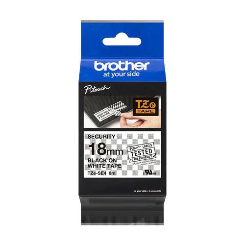 Brother Tze Se4 Black On White Security Label Tape 18mm X 8m Tzese4 Fusion Office