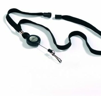 Durable Textile Lanyard And Reel Black Pack 10 822301 Fusion Office