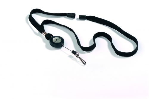 Durable Textile Lanyard And Reel Black Pack 10 822301 Fusion Office