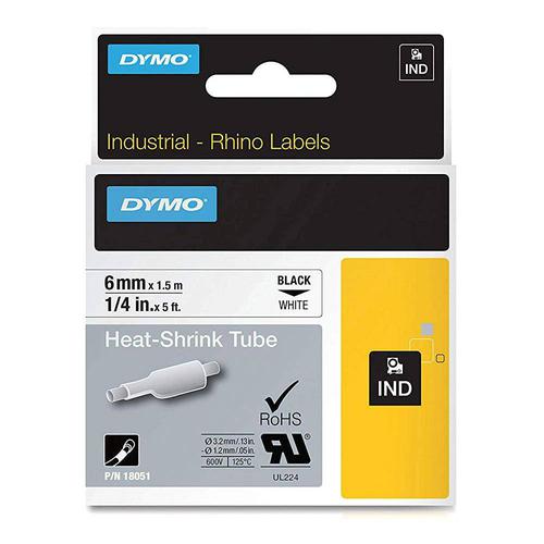 Dymo Rhino Industrial 18051 Heat Shrink Tube 6mmx15m Black On White 18051 Fusion Office