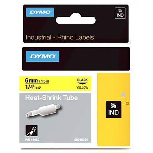 Dymo Rhino Industrial 18052 Heat Shrink Tube 6mmx15m Black On Yellow 18052 Fusion Office