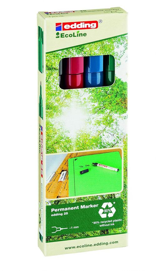 Edding 25 Ecoline Permanent Markers Bullet Tip Assorted Pack 4 4 25 4 Fusion Office