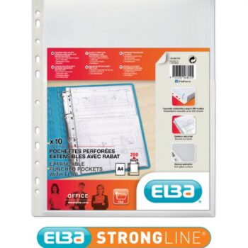Elba Expandable Punched Pockets A4 With Flap 180mic Pack 10 100080754 Fusion Office