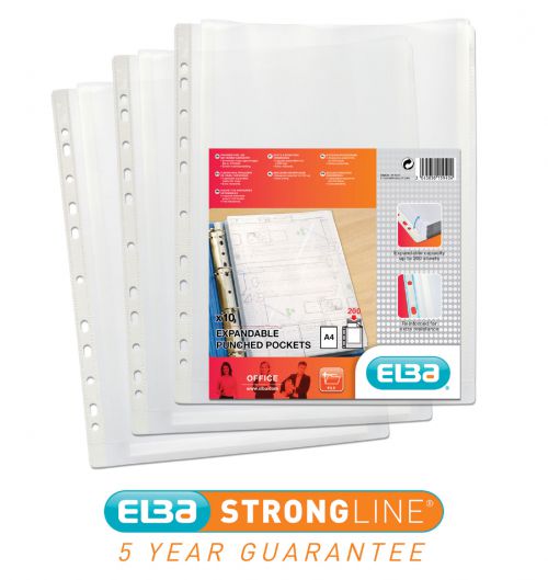 Elba Multi Punched Expanding Pockets A4 120mic Top Opening Pack 10 100080753 Fusion Office