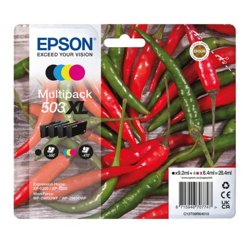 Epson Chillies 503xl 4 Colour Multipack Inkjet Cartridges C13t09r64010 Fusion Office