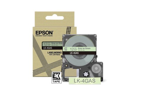 Epson Lk 4gas Gray On Soft Green Tape Cartridge 12mm C53s672105 Fusion Office