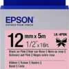 Epson Lk 4pbk Black On Pink Satin Ribbon Label Cartridge 12mm X5m C53s654031 Fusion Office