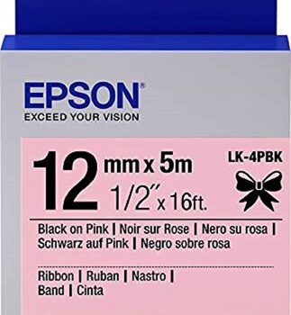 Epson Lk 4pbk Black On Pink Satin Ribbon Label Cartridge 12mm X5m C53s654031 Fusion Office