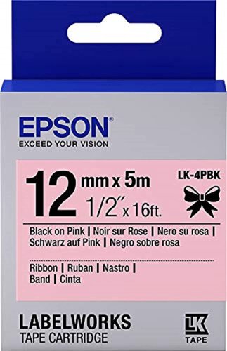 Epson Lk 4pbk Black On Pink Satin Ribbon Label Cartridge 12mm X5m C53s654031 Fusion Office