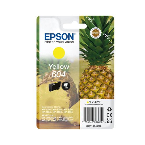 Epson Pineapple 604 Yellow Inkjet Cartridge C13t10g44010 Fusion Office