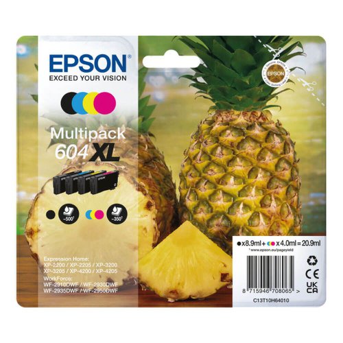 Epson Pineapple 604xl 4 Colour Multipack Inkjet Cartridges C13t10h64010 Fusion Office