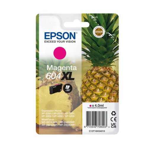 Epson Pineapple 604xl Magenta Inkjet Cartridge C13t10h34010 Fusion Office