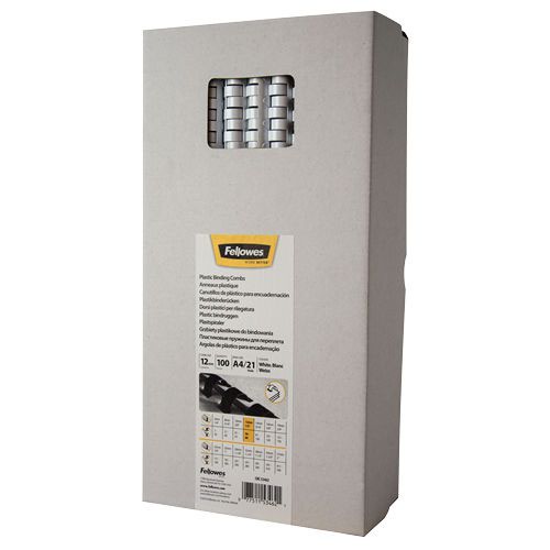 Fellowes 12mm Binding Combs White Pack 100 5346206 Fusion Office