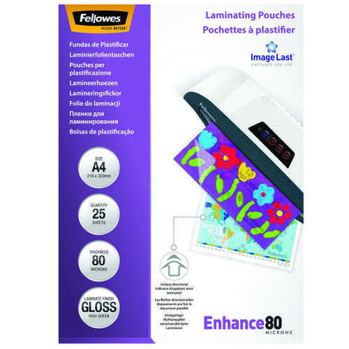 Fellowes A4 160 Micron Laminating Pouches 2×80 Gloss Pack 25 5396205 Fusion Office