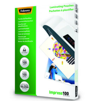 Fellowes A4 200 Micron Laminating Pouches 2×100 Gloss Pack 100 5351111 Fusion Office