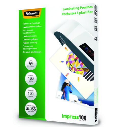 Fellowes A4 200 Micron Laminating Pouches 2×100 Gloss Pack 100 5351111 Fusion Office