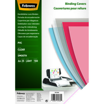 Fellowes Binding Covers Pvc A4 180 Micron Clear Pack 25 5380001 Fusion Office